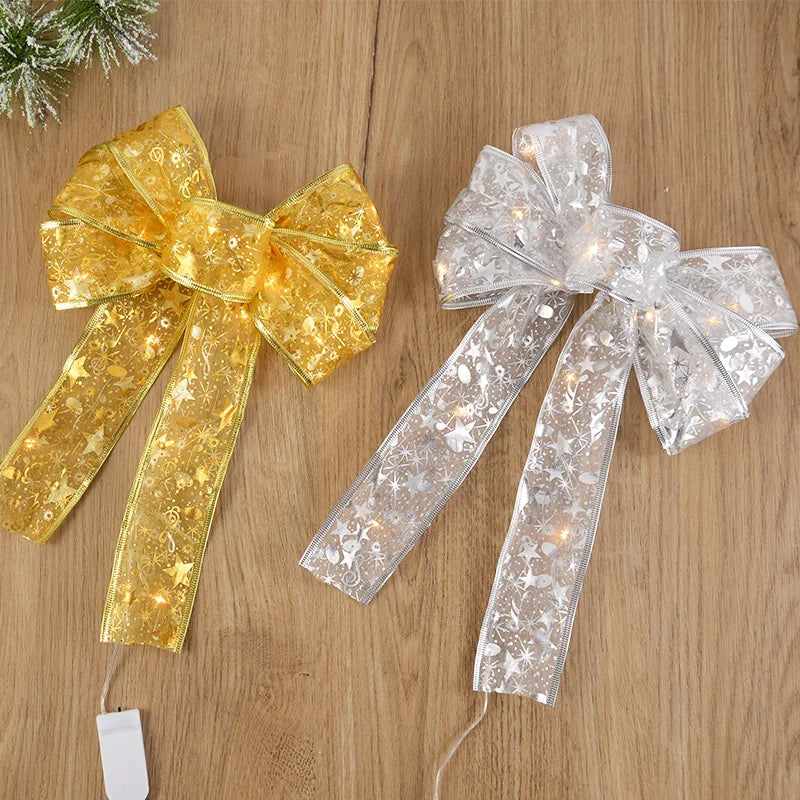 Luminous LED Bow Ribbon Xmas Tree Ornaments