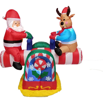 Christmas Inflatable 4 Foot Animated Santa Claus and Reindeer on Teeter Totter Outdoor Yard Decoration Christmas Inflatable