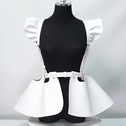 Leather Body Harness Belt Skirt With Ruffle Hem Gothic Style