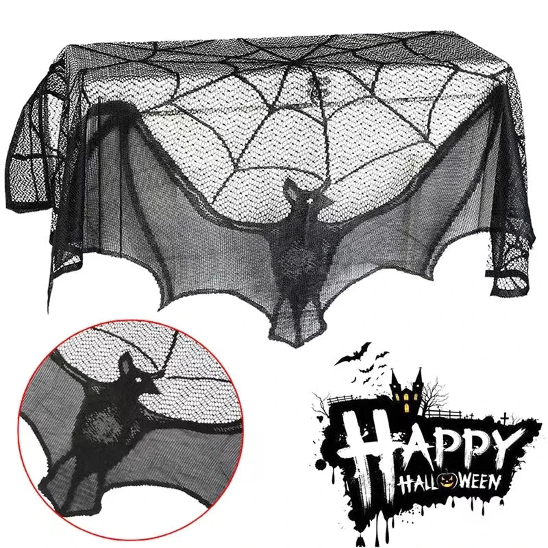 1pc Halloween Lace Curtain Black Bat Spider