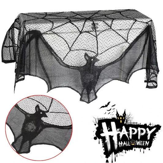 1pc Halloween Lace Curtain Black Bat Spider