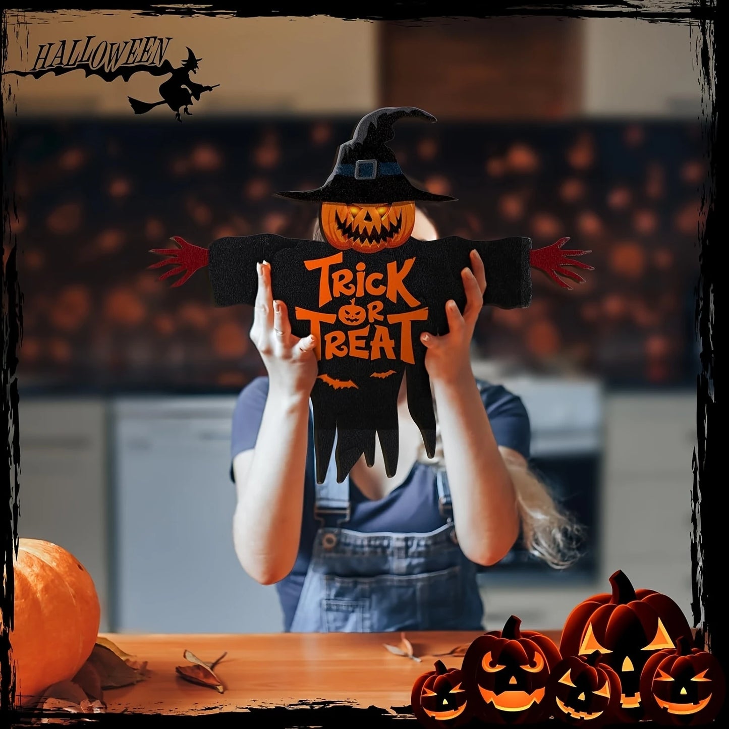 1pcs 2D Halloween Trick-or-Treat Wooden Sign