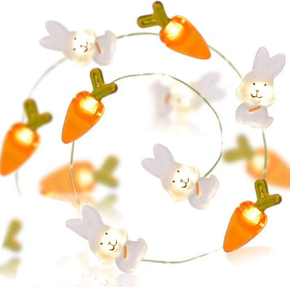 LED Easter Rabbits String Light Carrot Chick Eggs Fairy Light Garland Decoration