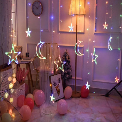 Curtain Garland Star Moon Fairy String Lights Led