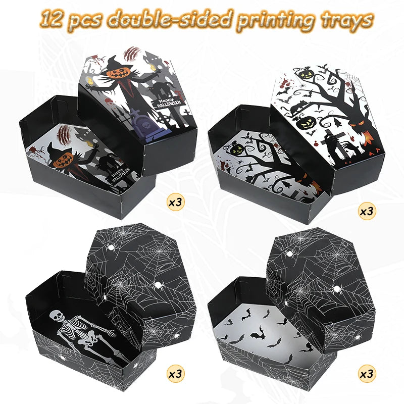 12/24Pcs Halloween Paper Food Serving Trays