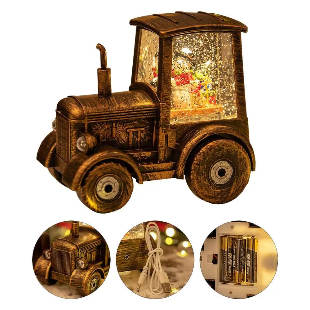 Christmas Snow Globes Vintage Bronze Tractor-Shaped Santa Claus Snowman Christmas Lantern