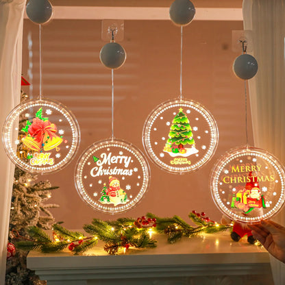 Christmas Window Light LED 3D Hanging Lights Battery Operated Round Lamp