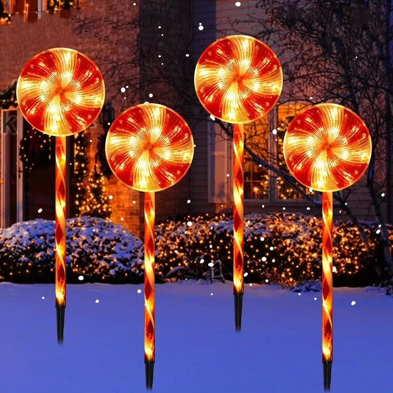 Christmas Crutches Solar Lights Outdoor Lollipop Lamp 5pcs