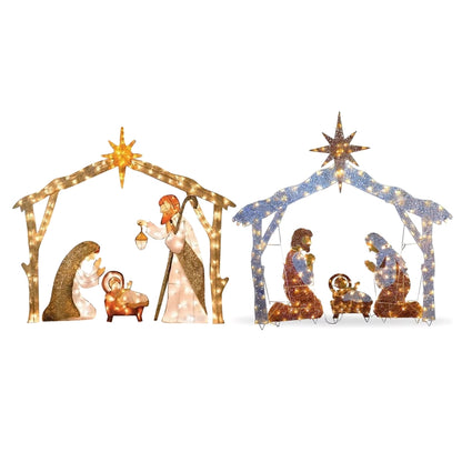 Nativity Scene Ground Insert Card Ornament with LED String Lights