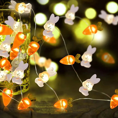 LED Easter Rabbits String Light Carrot Chick Eggs Fairy Light Garland Decoration