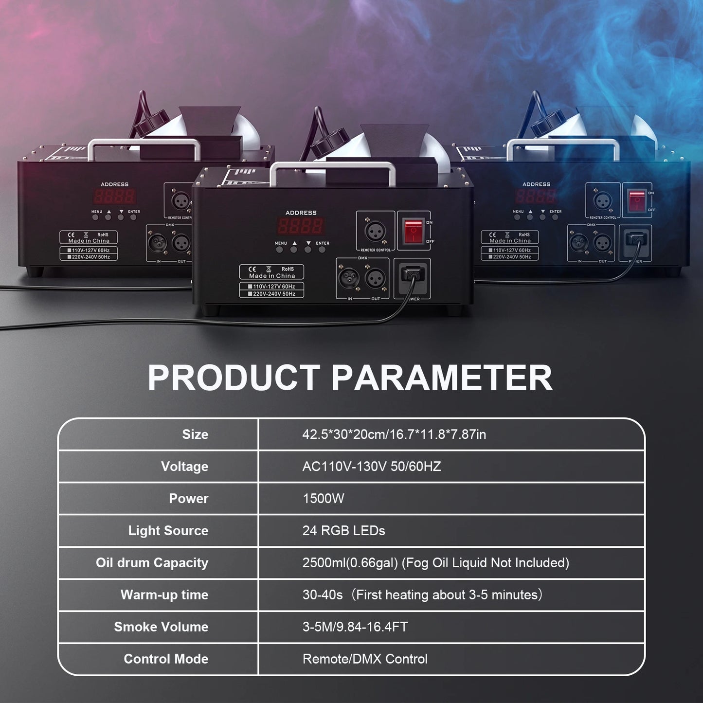 U'King 1500w Fog Machine RGB 3IN1 24LED Vertical Smoke Machine