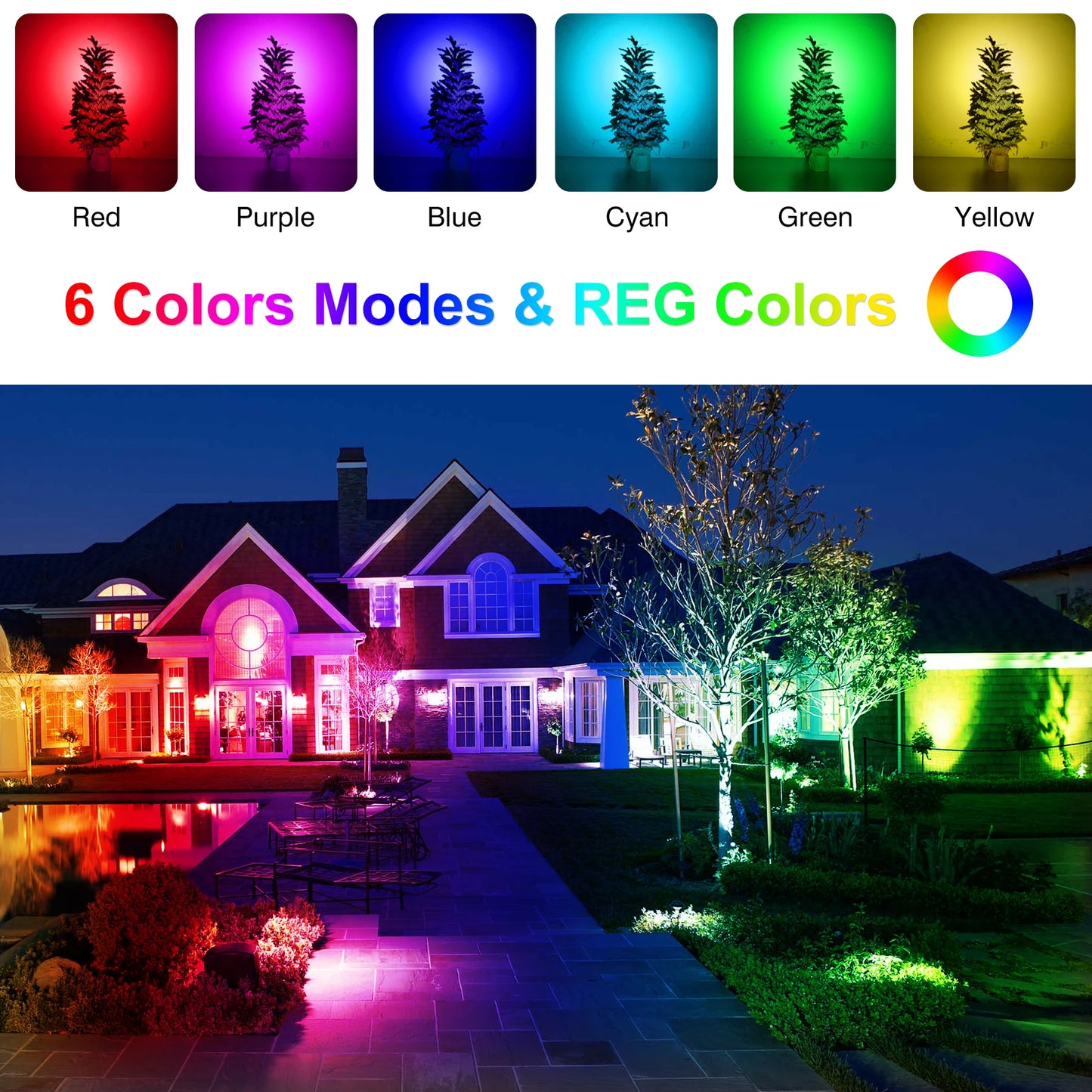 1/2/4/6 Lights RGB Solar Spotlight IP65 Waterproof Solar Light