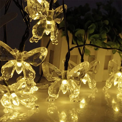 20/30/50/100 LED Light 8 Mode Crystal Butterfly Solar String Lights