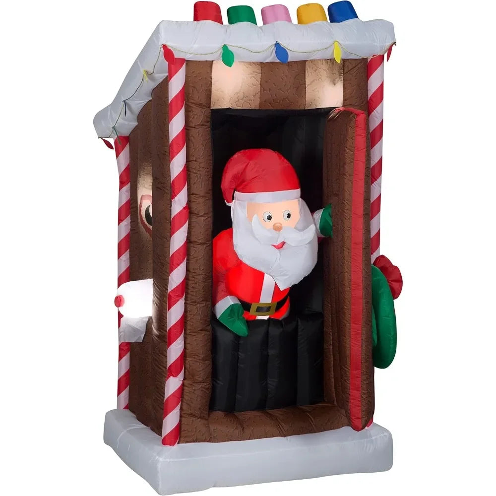 6 ft Tall Animated Christmas Airblown Inflatable Santa's Outhouse