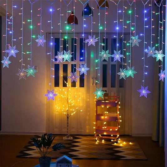 Led Snowflake Curtain Icicle Fairy String Light