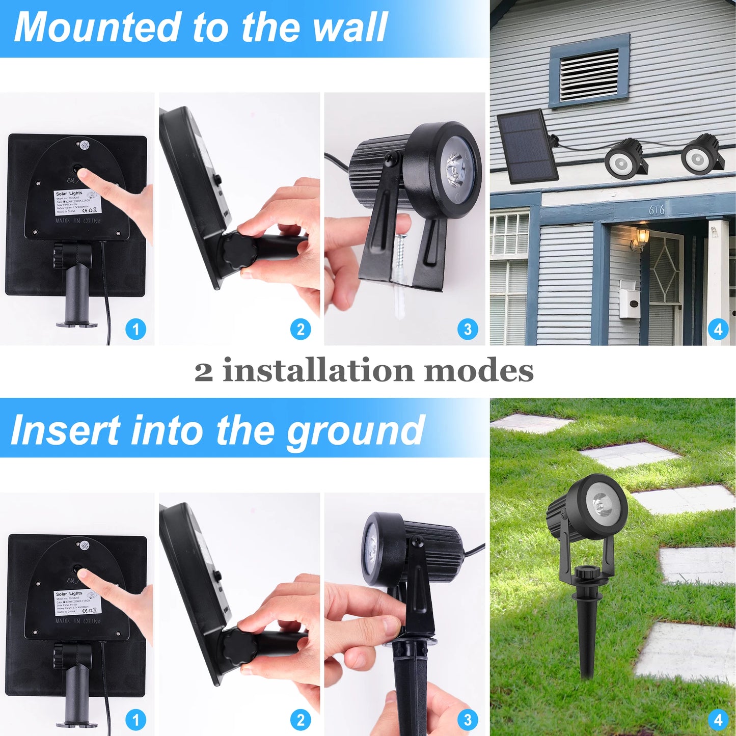 1/2/4/6 Lights RGB Solar Spotlight IP65 Waterproof Solar Light