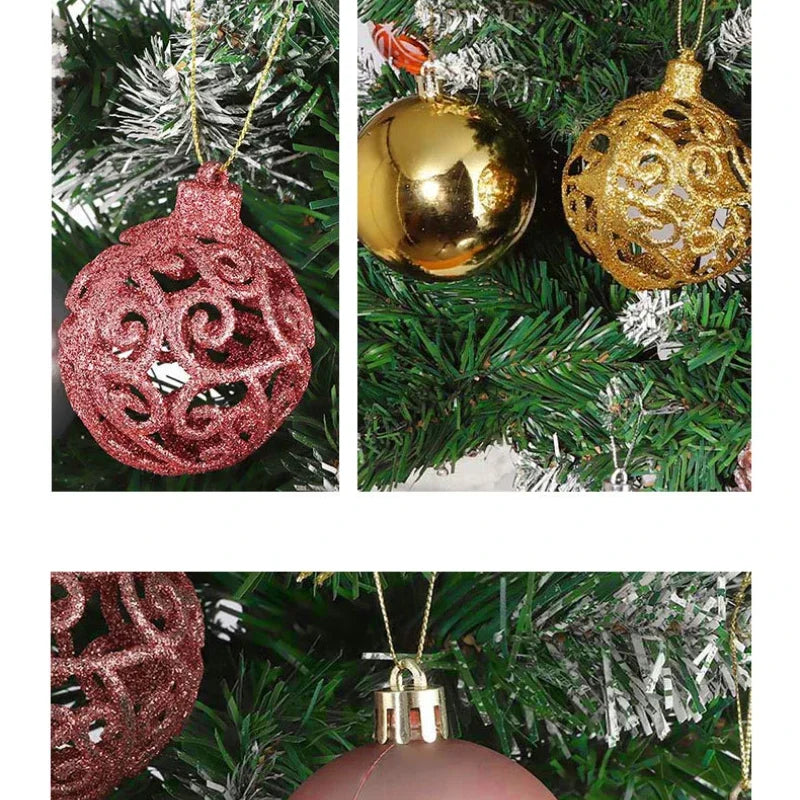 Colorful Hollow Christmas Tree Hanging Balls – 6pcs Electroplated Set