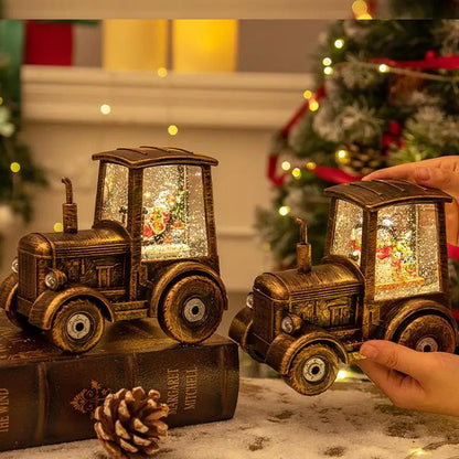 Christmas Snow Globes Vintage Bronze Tractor-Shaped Santa Claus Snowman Christmas Lantern