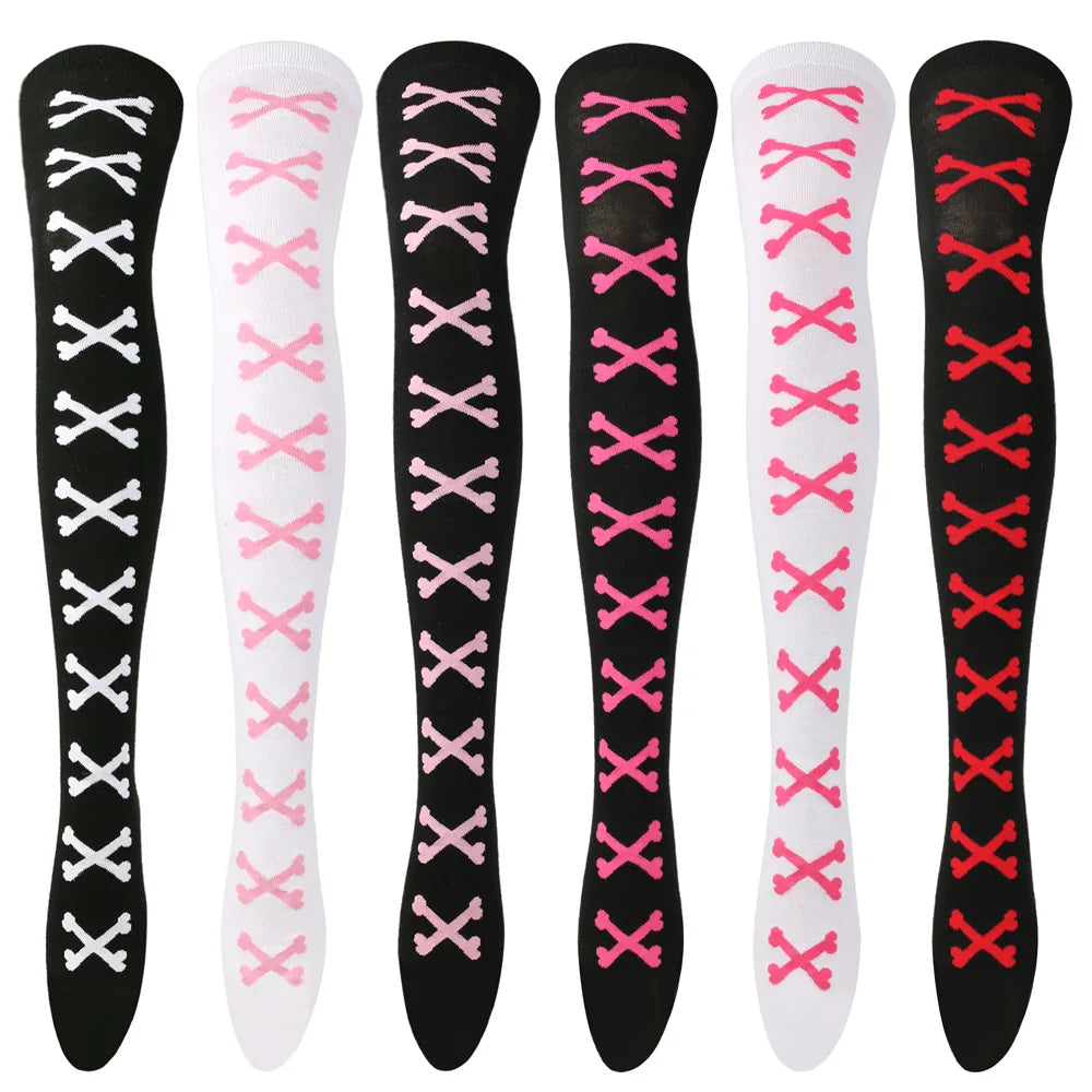 Womens Bone Thigh High Stockings