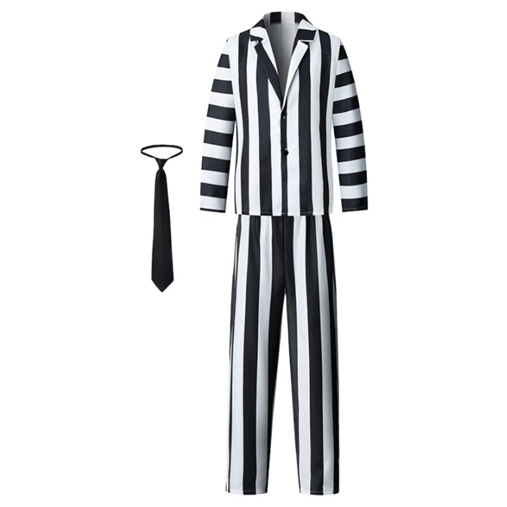Beetle Juicee Men Black and White Striped Suit
