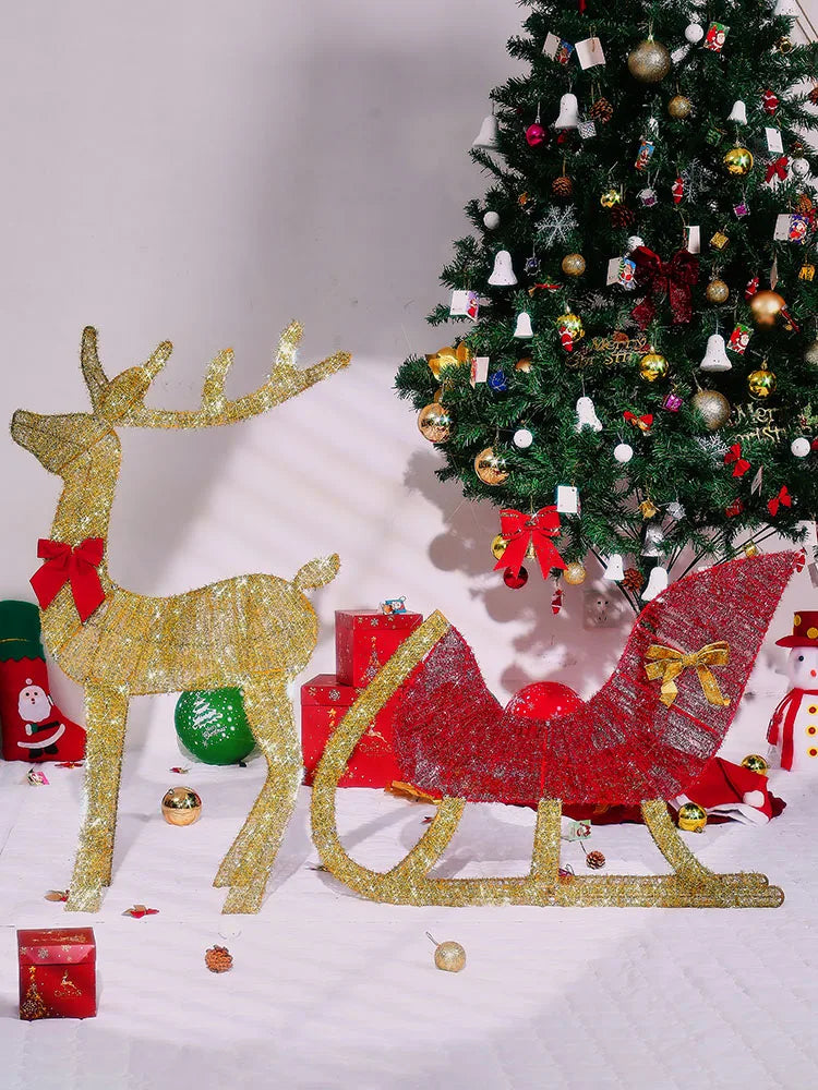 Lighted Christmas Deer Sleigh Outdoor Yard Decoration