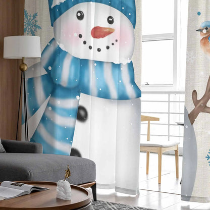 Snowman Snowflake Mockingbird Sheer Curtains