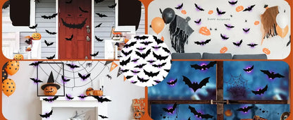 12-24-36 pcs Halloween Bats Wall Decor - Lighted 3D Bat Stickers for Party Window Door