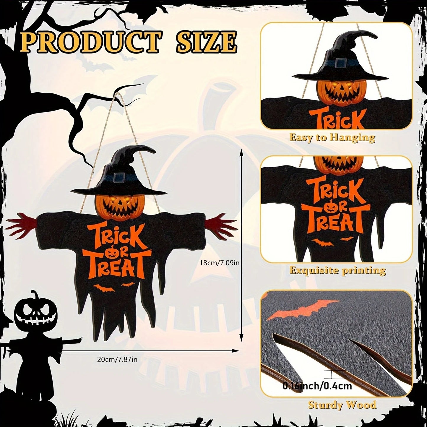 1pcs 2D Halloween Trick-or-Treat Wooden Sign