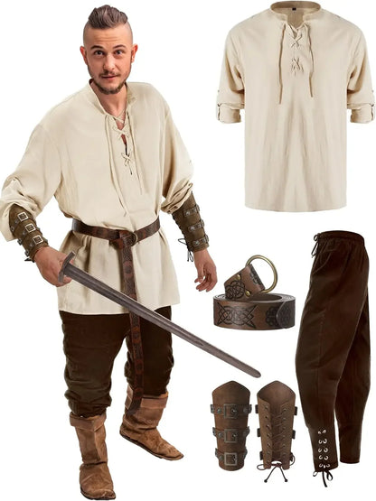 4 Pcs Halloween Men's Renaissance Costume Set