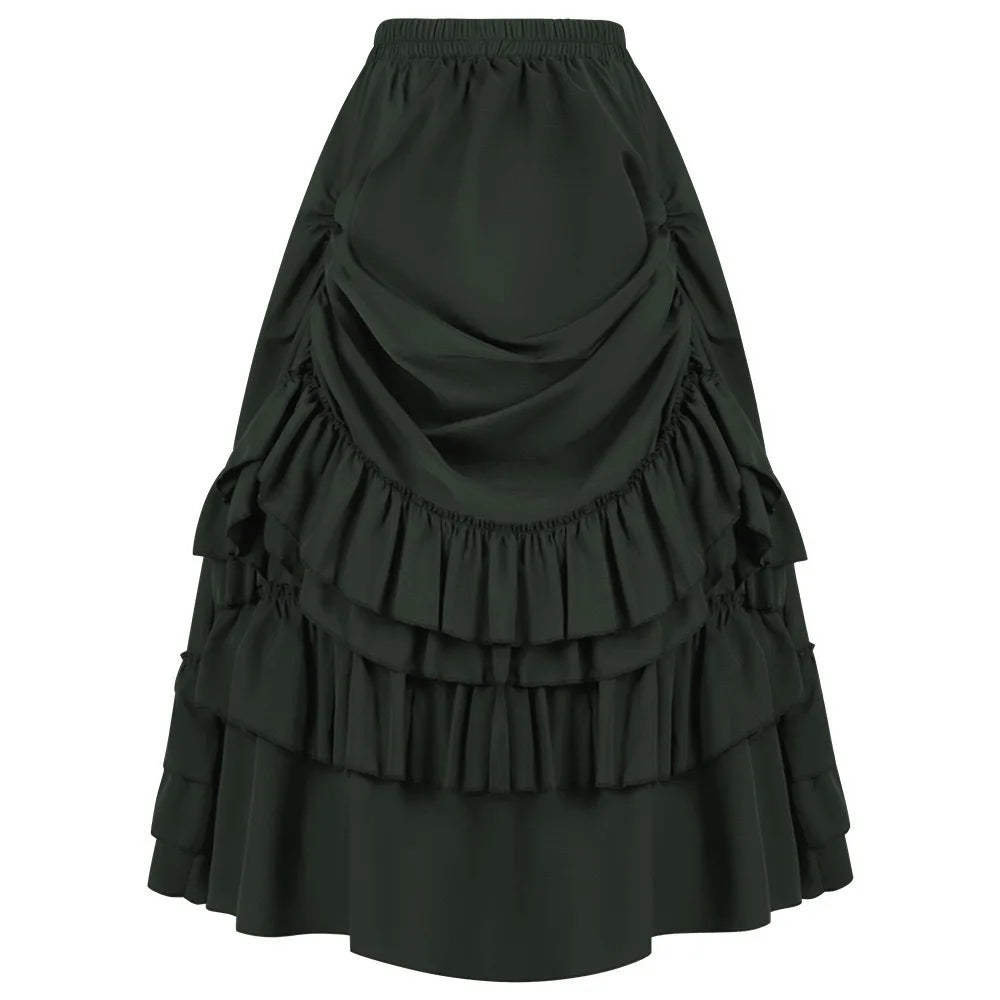 Brown Ruffled High Waisted Long Victorian Skirt