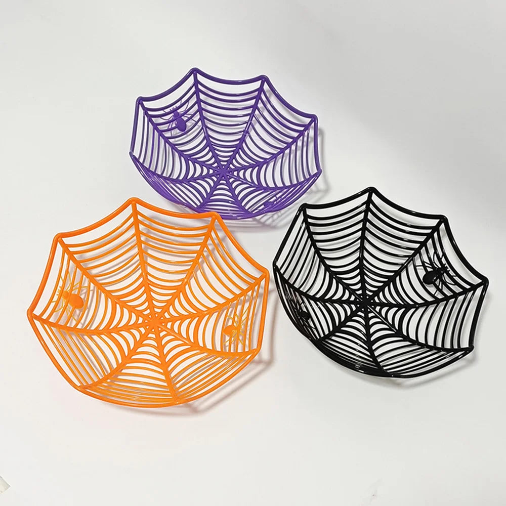 Halloween Candy Basket Black Orange Spider Web