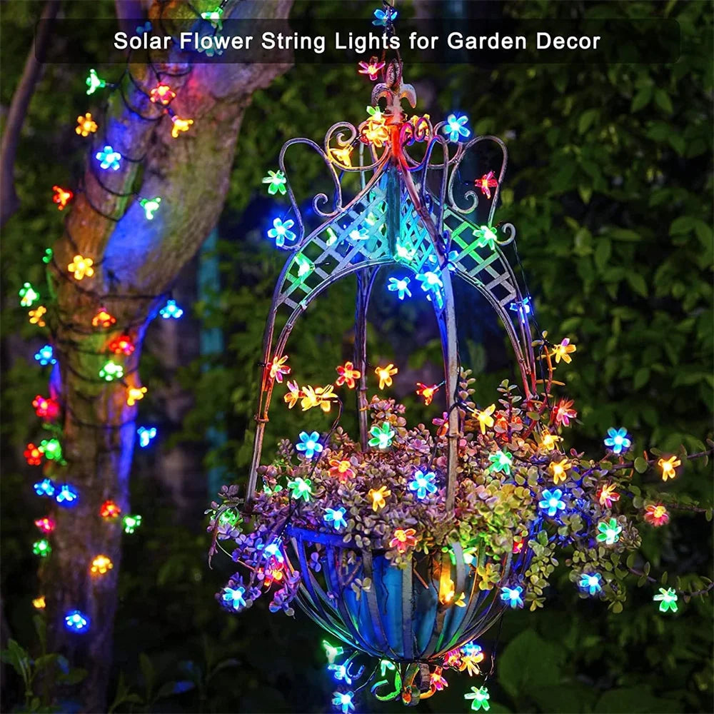 Outdoor Solar Flower String Lights Waterproof Fairy Light Decorations