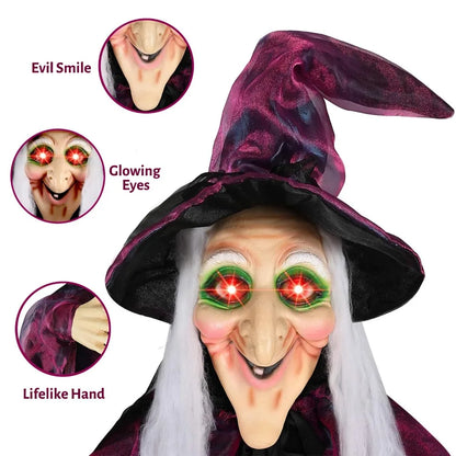Halloween Life Size Talking Witch Outdoor Purple