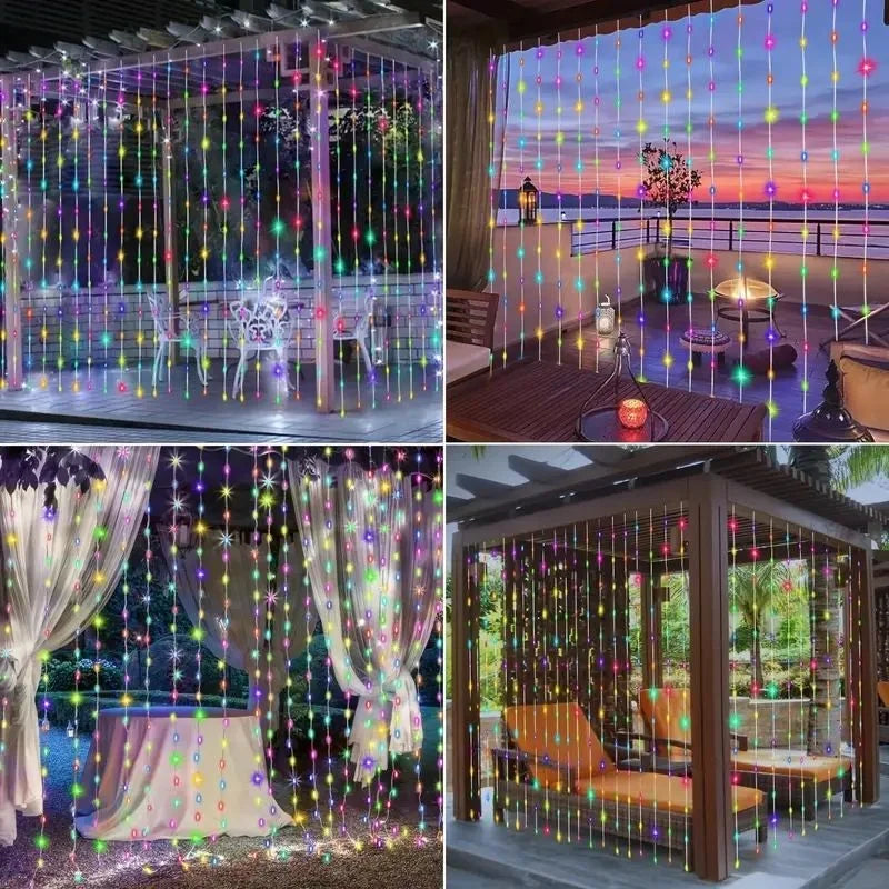 Outdoor LED Curtain Lights – Snowflakes and Stars Holiday Decorations