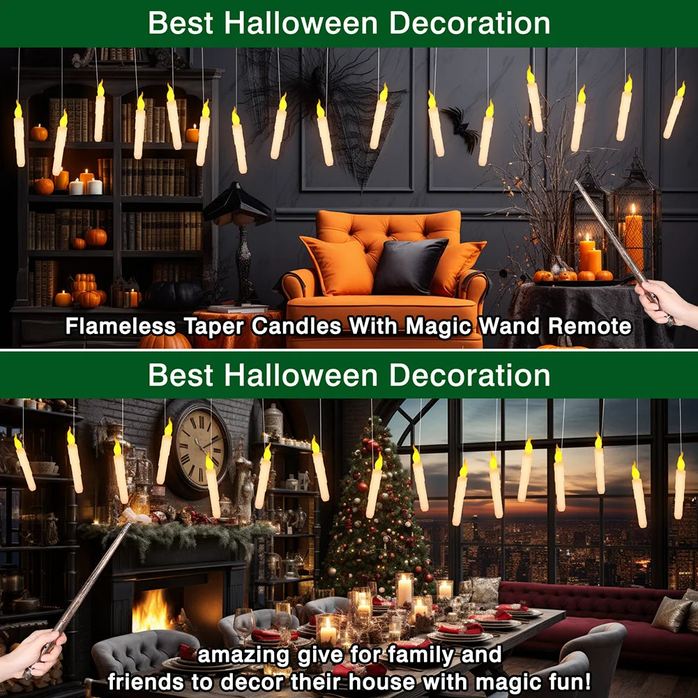 Floating Electronic Candles -  Magic Wand Remote Hanging Candles