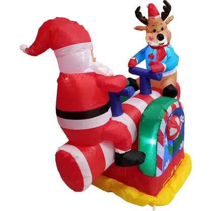 Christmas Inflatable 4 Foot Animated Santa Claus and Reindeer on Teeter Totter Outdoor Yard Decoration Christmas Inflatable