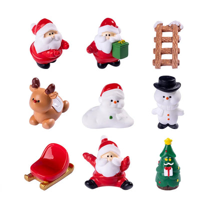 Miniature Christmas Ornaments – Santa, Elk, and Snowman Resin Figurines