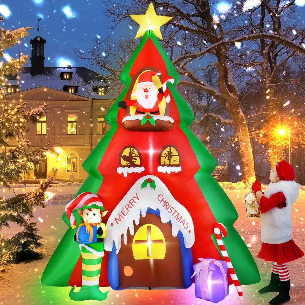 10FT Inflatable Christmas Tree & Santa Claus House Decoration