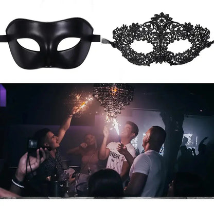 2pcs Elegant Black Lace Masquerade Mask