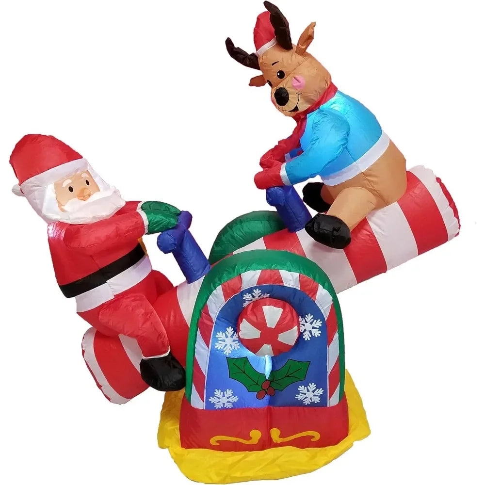 Christmas Inflatable 4 Foot Animated Santa Claus and Reindeer on Teeter Totter Outdoor Yard Decoration Christmas Inflatable