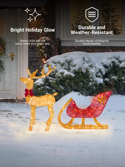 Lighted Christmas Deer Sleigh Outdoor Yard Decoration