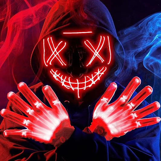 Halloween Led Mask Light Up Scary Mask And Gloves