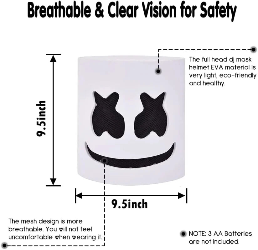 LED DJ Mask Lifelike Marshmello Mask