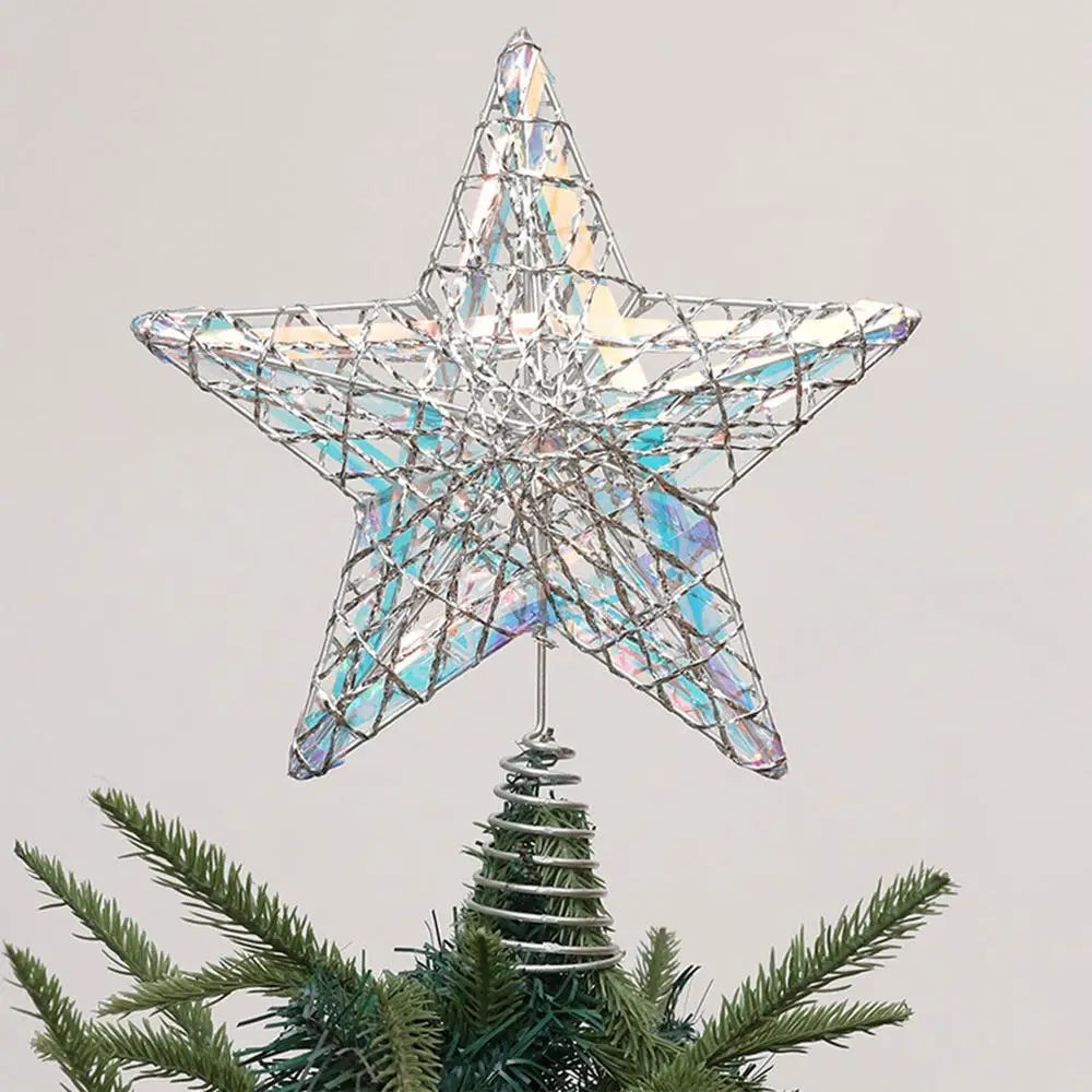 3D Metal Star Tree Topper with Fluorescent Ribbons – Christmas Party Decoration