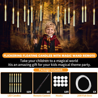 Floating Electronic Candles -  Magic Wand Remote Hanging Candles