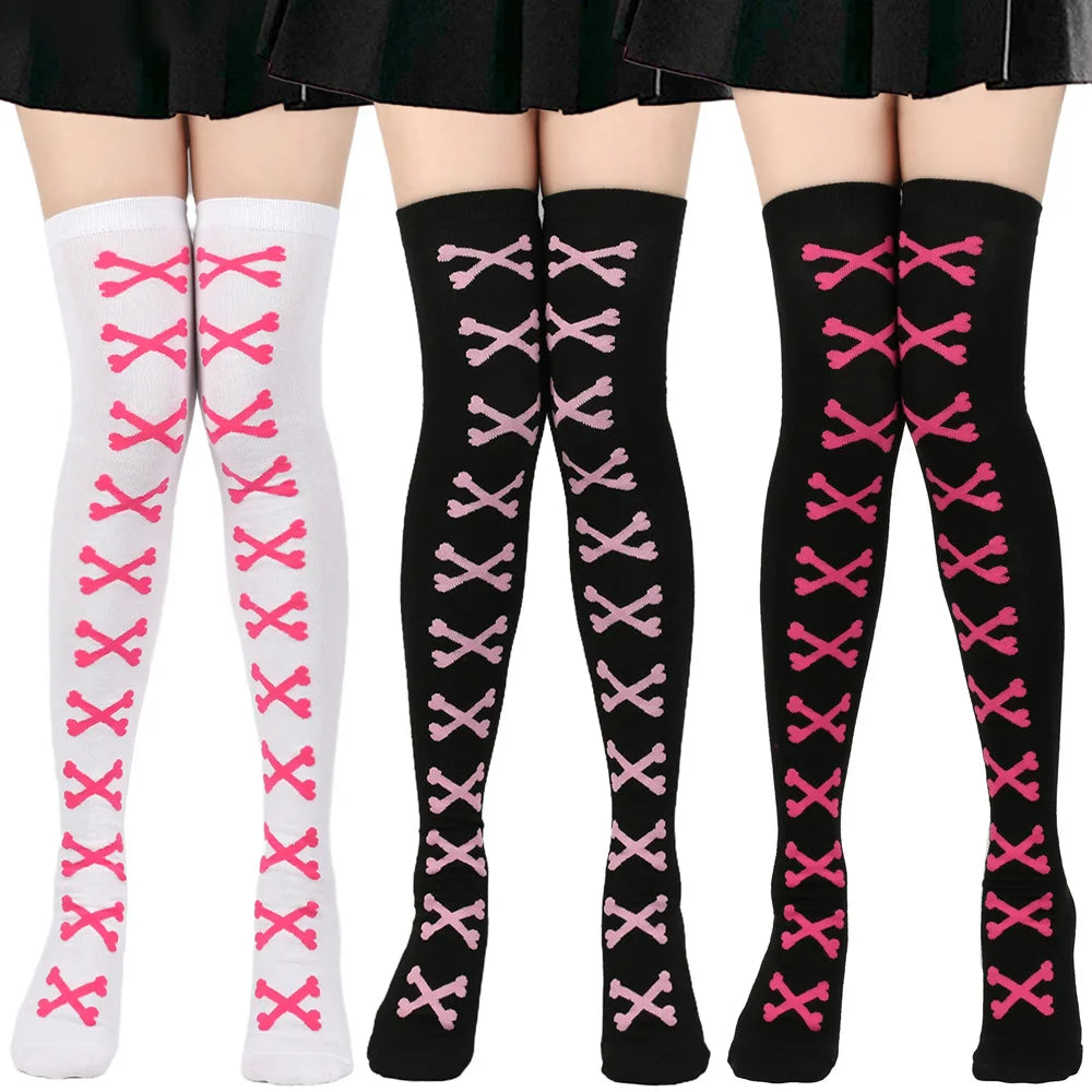 Womens Bone Thigh High Stockings