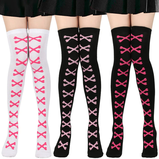 Womens Bone Thigh High Stockings