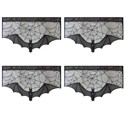 1pc Halloween Lace Curtain Black Bat Spider
