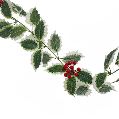 Artificial Holly Leaves Red Berries Ivy Vine Garland