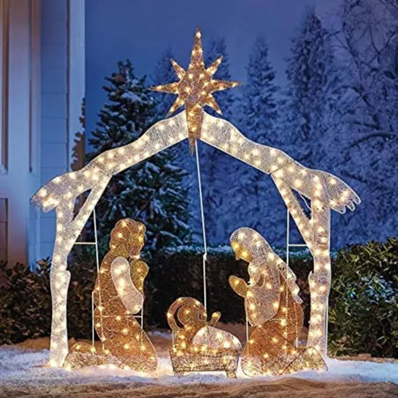 Nativity Scene Ground Insert Card Ornament with LED String Lights